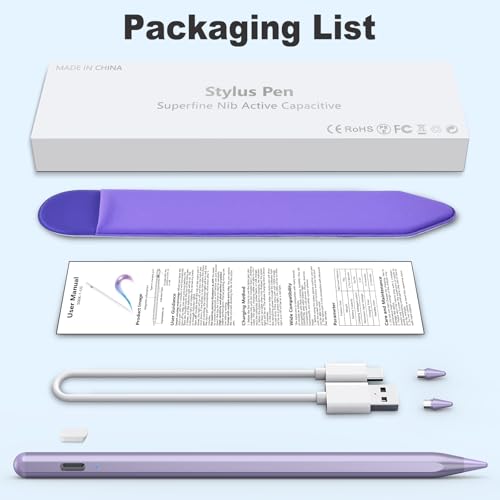COO Universal Active Stylus Pen for iOS, Android & Samsung Touch Screens | Smart Digital Stylus for Lenovo/Vivo/Mi/HUAWEI Tablets, iPhone/Samsung/Pixel Phones for Drawing&Writing, Purple - color: Purple