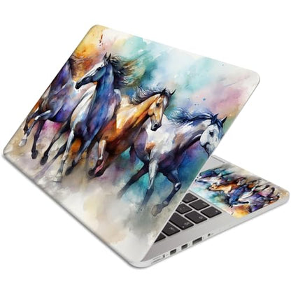 Laptop Skin Sticker 3-Piece Set,Horses Running | Trim-to-fit 3-piece vinyl set with one 15 x 10.6 in lid skin and two palm-rest decals for many 12-15.6 in laptops - color: Horses Running