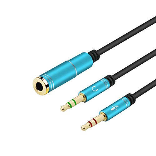 3.5mm Headphone Splitter Adapter Female to 2X 3.5 mm Male Converter Cable Headphone Mic Audio Y Splitter Cable Smartphone Headset to PC Adapter –for Microphone with 4 Pin (Blue) - color: Blue