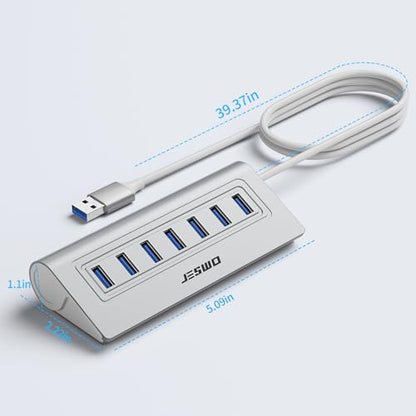 USB Hub 3.0, JESWO Aluminum 7 Port USB 3.0 Hub with 3.3Ft Cable, USB Splitter with 7-USB3.0 Data Ports Compatible with MacBook, Laptop,Surface Pro, PS5, PC and More (No Power Adapter Included)