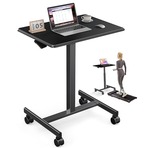 DUMOS Mobile Rolling Desk with Wheels Adjustable Height | Small Standing Desks Portable Laptop PC Table, Computer Workstation for Home Office Small Space, Modern Black - color: Modern Black, size: 19 inch