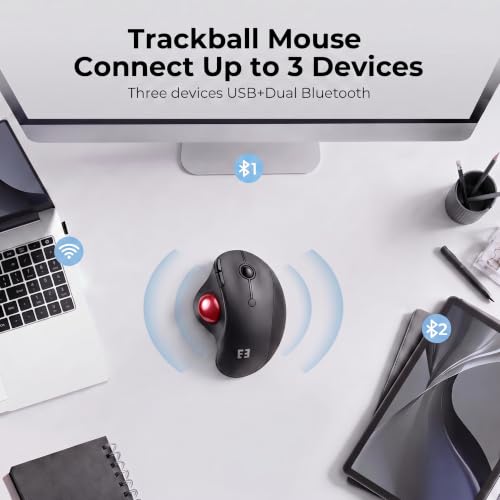 seenda Wireless Trackball Mouse, Ergonomic Bluetooth Mouse,Black&Red | USB-C rechargeable, 3-device Bluetooth+2.4G USB, thumb control, 5-level DPI and space-saving comfort for laptop, PC and Mac. - color: Black with Red ball