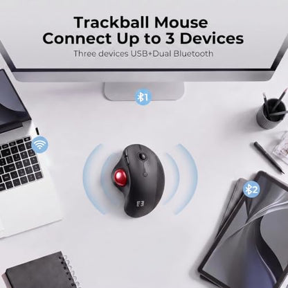 seenda Wireless Trackball Mouse, Ergonomic Bluetooth Mouse,Black&Red | USB-C rechargeable, 3-device Bluetooth+2.4G USB, thumb control, 5-level DPI and space-saving comfort for laptop, PC and Mac. - color: Black with Red ball