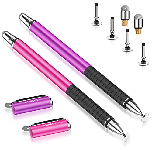 Stylus Pen for Touchscreen, 2-in-1 Universal Fine Stylus | MEKO 1st Gen Stylus, Fiber & Disc Tips, High Precision, Work for iPad iPhone Android Tablets All Touch Screens(Purple/Pink) - color: Pink/Purple