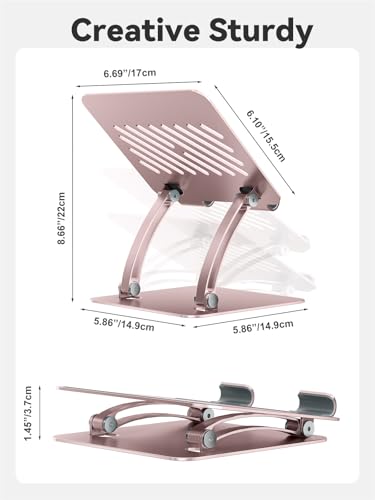 tounee Tablet Holder Stand, Dual Rod Adjustable Aluminum Desktop Stand, Compatible with 4.7-16.9" iPads, Surface Tablets, Portable Monitor, Kindle and More (Rose Gold) - color: Rose Gold