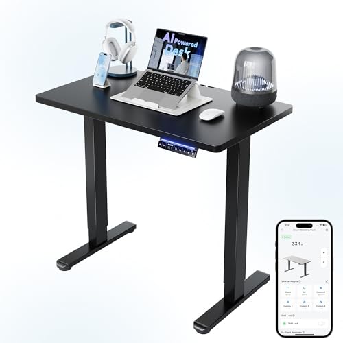 HUANUO One-Piece AI-Powered Electric Standing Desk, Smart APP, Work with Alexa & Google, Adjustable Height, 3 Memory Settings, Sedentary Reminder, Ergonomic Sit-Stand Desk, 32-inch, Black - color: Black, size: AI-32" X 20"