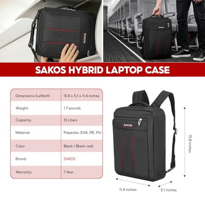 SAKOS Flash 3 in 1 Laptop Bag, 15.6 Inch Convertible Messenger, Shoulder Bag & Backpack, Water Repellent Travel Bag, Professional Work Bag for Men & Women, Briefcase with Laptop Compartment - Black - color: 5. Flash - Black/Red