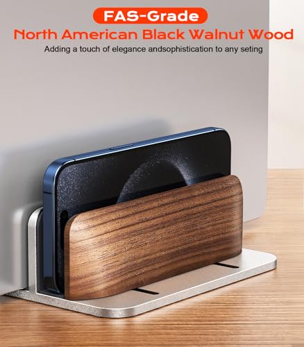 JCZT Vertical Laptop Stand, Walnut Dual Laptop Holder, Silver | with Adjustable Aluminum Alloy Base Laptop Stand for All MacBok/Surface/Samsung/HP/Dell/Chrome Book Laptops (Up to 17.3 inch) - color: Silver