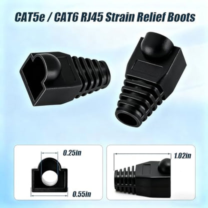 Soft Plastic Ethernet RJ45 Cable Connector Boots Cover Strain Relief Boots CAT5 CAT5E CAT6 CAT6E 100PCS (Black) - color: Black