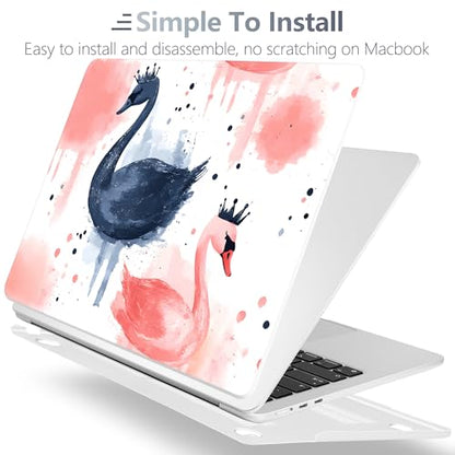 Batianda LumiArt Case for MacBook Air 13.6" M2-M5 Chip, Crown Swan | 4-in-1 set with artistic watercolor crown swan design, ultra slim hard shell protection for sister daughter school college - color: Swan