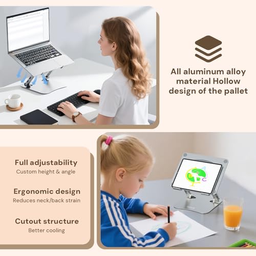 Laptop Stand for Desk – 2.5mm Aluminum Ergonomic Riser, Adjustable Height & Angle, Sturdy Yet Lightweight, Fits 10-17.3 Inch MacBook Pro/Air, Dell XPS, HP,Silver. - color: Metallic Silve