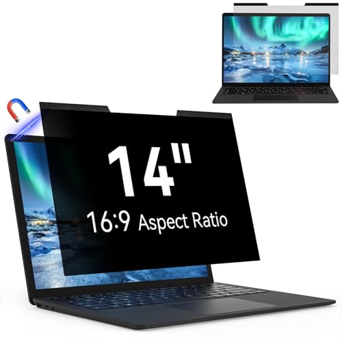 Magnetic Laptop Privacy Screen 14 Inch 16:9 Aspect Ratio Anti-Glare Blue Light Monitor Protector,Removable 14in Film for Lenovo HP Dell Acer Asus Thinkpad Envy Xps