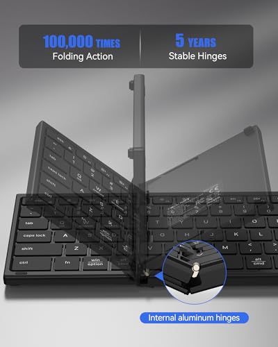 TECKNET Wireless Foldable Bluetooth Keyboard, Rechargeable Portable Keyboards for Travel with Number Pad, Full-Size Connect Up to 3 Devices for iPad Tablet Smartphone Laptop PC Windows iOS Android