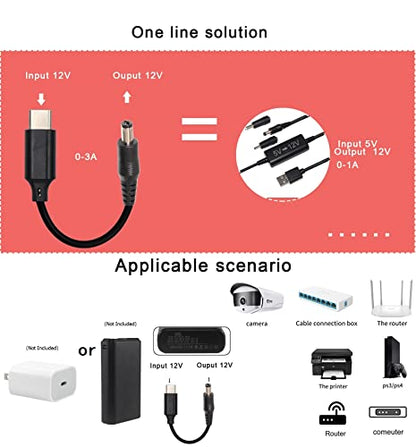 USB-C to DC 12V Power Cable - 12 Volt USB-PD to DC 5.5 x 2.1mm (Max 36W 12V3A), Type-C Male to DC 12V Power Cable for Router, CCTV, Other 12V Devices