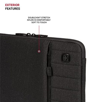 SwissGear Padded Zippered Laptop Sleeve, Micro-Twill Laptop Case with Zippered Front Compartment & Fleece Lining - color: Charcoal Heather, size: 13-Inch