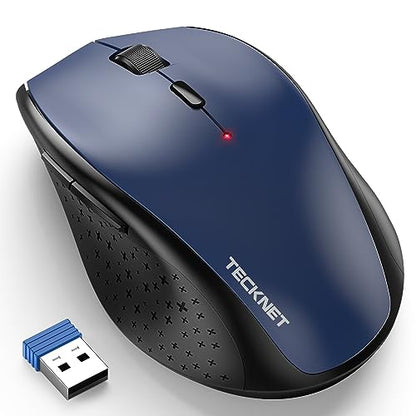 TECKNET Wireless Mouse, 2.4G USB Computer Mouse with 6-Level Adjustable 4800 DPI, 30 Months Battery, Ergonomic Grips, 6 Buttons Portable for PC, Chromebook, Mac - Blue - color: Blue