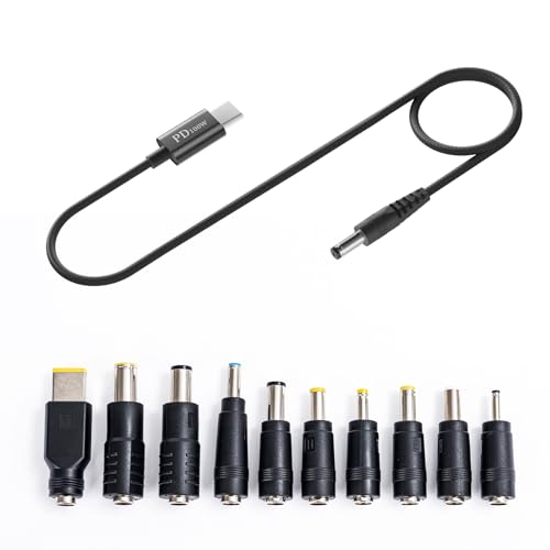 100W USB-C DC Laptop Cable, PD 20V 5A, 10 DC Connector Tips | Full 10-Piece DC Plug Set, Overvoltage Overheat Protection, Works For Laptop, Monitor, Router, For Daily Portable Use
