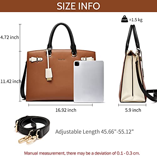 BOSTANTEN Genuine Leather Briefcase for Women 15.6'' Laptop Work Tote Bag | Laptop Compartment, Spacious Interior, Structured, Professional Style, Detachable Shoulder Strap, Office, Business, Commute - color: C-brown