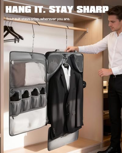 AUROTIER Rolling Garment Bags for Travel, Built-in Hanging Feature, Wheeled Business Suitcase with 17 Inch Laptop Compartment, Lockable Carry on Luggage for Men and Women with Wheels