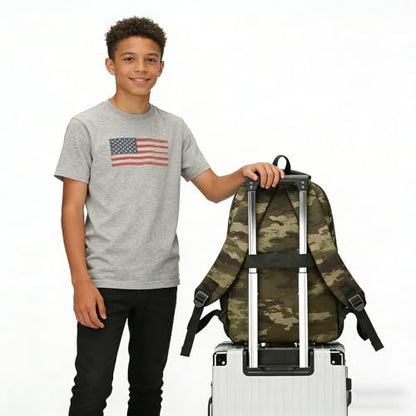18 Inch Jungle Camo Teen School Backpack, 35L Water Resistant Large Capacity Bookbag with Luggage Strap, Daypack for Boys Girls School Daily Travel, Jungle Camouflage - color: Camo Backpack Single Pack-2