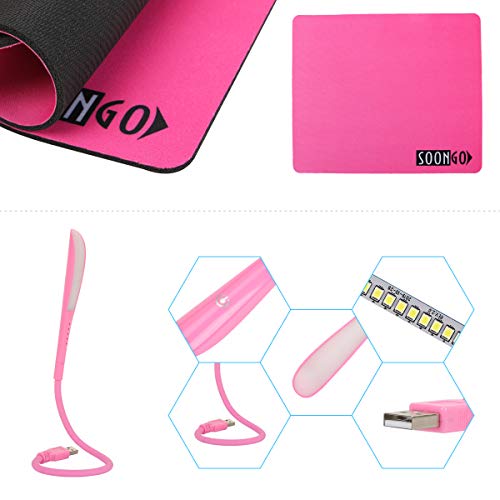 SOON GO Pink Mouse and Pad USB LED Light 3 in 1 Gift Comb Kids Mouse for Laptop Home Office Travel - color: Light pink
