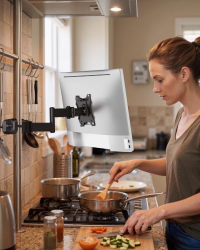 monTEK Universal VESA Steel Pole Mount Full Motion Monitor Arm, Fits 17 to 32 Inch Screens with Removable 75x75/100x100 VESA Plate, Holds Up to 10kg/22lbs, Black Clamp Mount with Cable Management - size: 10.7" Long Arm