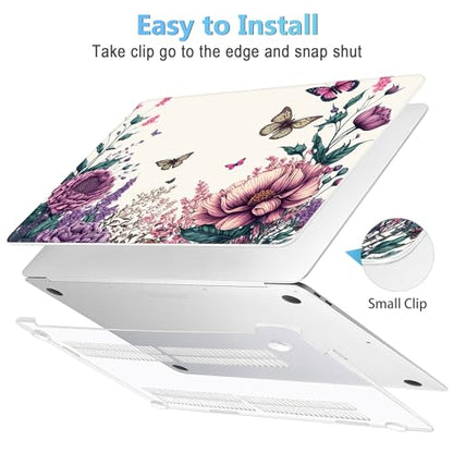 Mektron Case for MacBook Air 13 inch M1 A2337 A2179 A1932,Hard Cover 2018-2021 Air 13-inch with Touch ID, Exclusively Designed Protective Shell with Screen Protector,Butterfly Flower C077 - color: Butterfly Flower C077