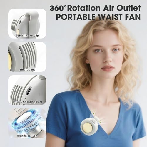 Personal Fan, Portable Clip On Fan for Shirt, USB Rechargeable, White | 360° rotatable air outlet,3-Speed silent Wind mini hands-free bladeless fan, wearable design for office, travel and outdoor