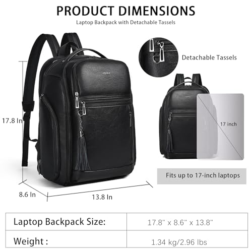 Shrrie 17 Inch Travel Laptop Backpack for Men&Women, Vegan Leather Suitcase Backpack with USB Charger, Expandable Large Capacity Computer Backpack Purse for Work Business Travel, Black - color: Black