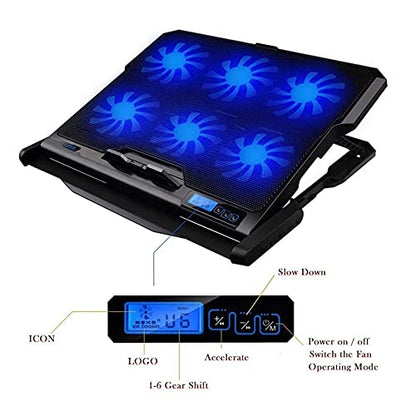 Laptop Cooling Pad for 12"-17" Notebook with Adjustable Fan Speed Adjustable Mount Stand, Dual USB Ports 6 Silent Fans Cooler Pad Very Silent