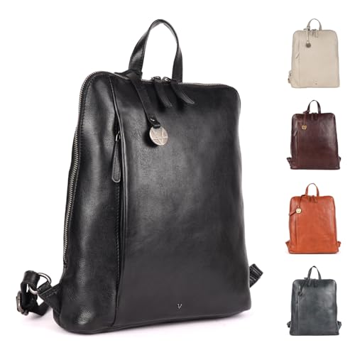 12.5 Inch Genuine Leather Backpack for Women & Men | Black Leather Backpack with Adjustable Shoulder Strap, Small Bookbag Purse with YKK Zippers, Zipper & Mobile Pocket Storage - color: Black