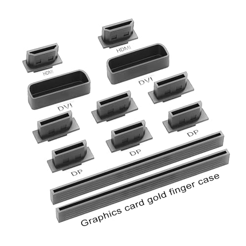 Graphics Card Port Protectors HDMI DP DVI Dust Covers 2 Sets Black | Effective dust protection for HDMI, DP, and DVI ports. Includes gold finger covers. Soft silicone, non-scratch. (2 sets)