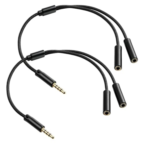 TRRS Headphone Splitter for 2 Headphones, 2PCS 3.5mm Audio Splitter | Nylon-Braided Extension Cable 1 in 2 out 3.5mm Trrs Splitters Male to Female Headset Splitters for Phone/Tablet/Laptop/PC/MP3