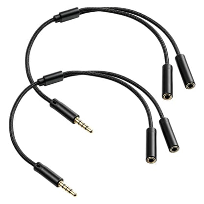 TRRS Headphone Splitter for 2 Headphones, 2PCS 3.5mm Audio Splitter | Nylon-Braided Extension Cable 1 in 2 out 3.5mm Trrs Splitters Male to Female Headset Splitters for Phone/Tablet/Laptop/PC/MP3