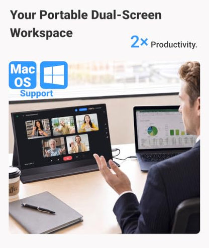 Ingnok Portable Monitor for Laptop,15.6'' 1080P, with Magnetic Case | 1080P 1.44lbs Ultra-slim Travel Monitor, USB C Mini HDMI for Mac,mini PC,Built-in speakers,VESA-ready,Easy to Carry - size: 15.6 inches