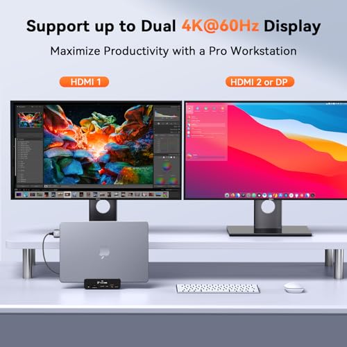 TobenONE 18-in-2 MacBook Docking Station Dual Monitor 4K@60Hz, 150W Adapter | Plug and Play, Vertical Dock Stand for MacBook Pro/Air, 2 HDMI and DP, 7 USB, 2.5GbE, 2 Audio, Space-Saving for Home Office