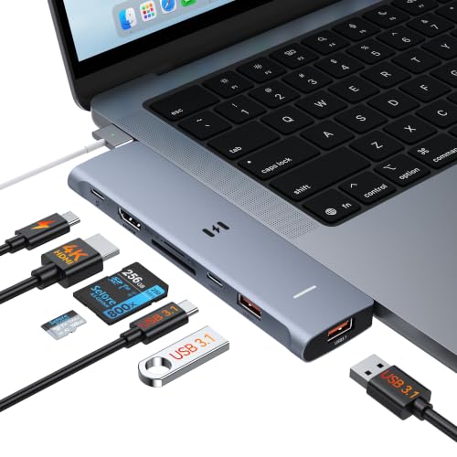 USB C Adapter HDMI Hub for MacBook Neo/Air/Pro 2026-2018 Multiport Dongle | 7-in-2 MacBook Accessories Dongle,HDMI 4K@60Hz, Thunderbolt, 10Gbps USB-C/A data, SD/microSD reader, 100W PD, Plug & play. - color: Slate Gray