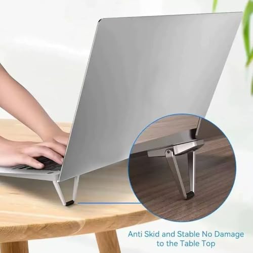 Portable Laptop Stand for Desk, Mini Foldable Laptop Riser,Anti-Slip Alloy Keyboard Stands Riser, Computer Stand Compatible with MacBook Air/Pro/Dell/HP/Lenovo/11''-17''Laptops and Keyboards (Silver)