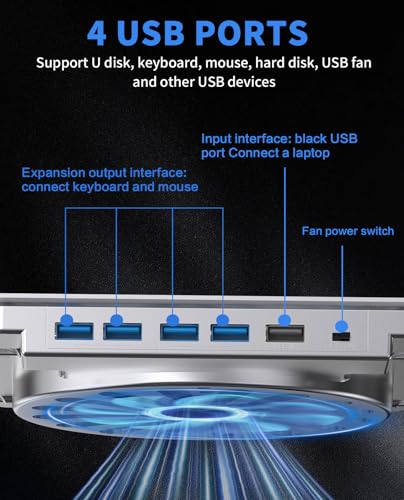 SOUNDANCE Laptop Cooling Pad with Upgrade Low-Noise Fan and 3.0 USB Hubs, Ventilated Laptop Cooler Prevent Overheating, Adjustable Ergonomic Laptop Stand Support Up to 16” Gaming Notebook Computer