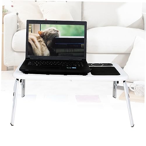 TEHAUX Foldable Laptop Table Tray Desk Quiet Fans Adjustable Height and Angle Non-Slip Legs Mouse Platform USB Cooling for Bed Sofa Couch Black and White Plastic Lap Desk