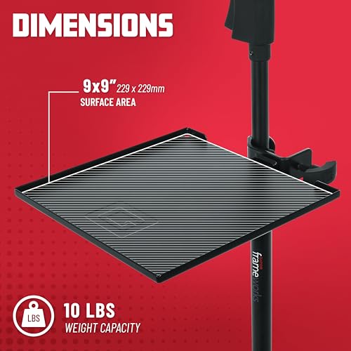 Gator Frameworks Microphone Stand Utility Shelf; 9" x 9" (GFW-SHELF0909) | Steel Tray Secures Accessories with Raised Edges and Clamps to Most Mic Stands 10 lb Weight Capacity - size: 9" x 9" Utility Shelf, style: 9" x 9" Shelf