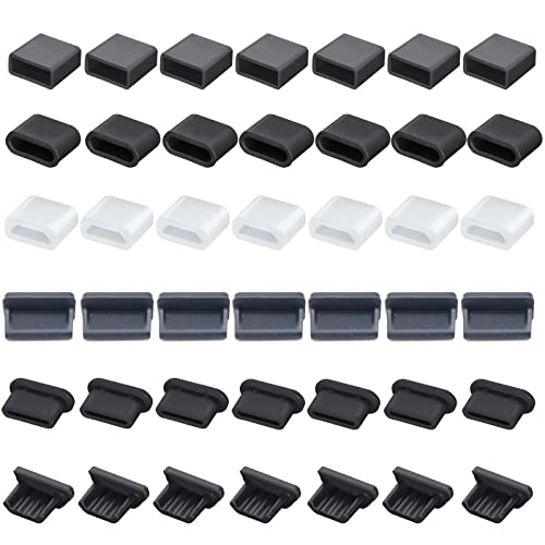 42 PCS 6 Types USB Anti Dust Cover Plugs, USB Type-C Dust Stopper, Silicone Soft Micro USB Cap Port Protector, Anti Dust Cover Protector Plugs Cap for USB A, Type C, Micro USB Female and Male Ports - size: 42PCS-Black