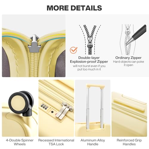 mixi 20 Inch Large Expandable Carry on Luggage Suitcase with Spinner Wheels, Hardside Rolling Travel Suitcase PC with TSA Lock, Lark Yellow - color: Lark Yellow, size: 20in Expandable