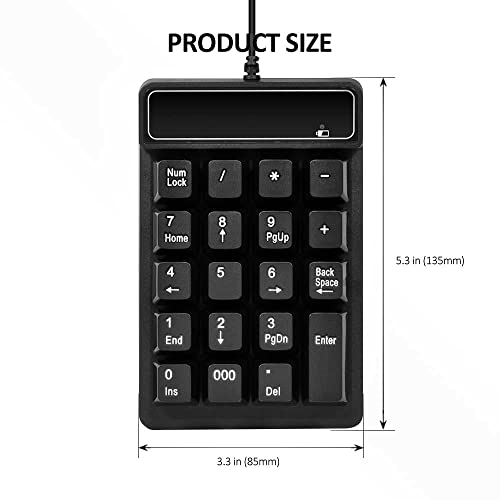 Kadaon USB Number Pad, 19 Keys Waterproof Silent Numeric Keypad with Mini USB Cable, for Laptop/Notebook, Compatible with Windows System