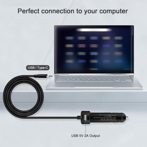 65W USB-C DC Travel Adapter Auto Car Charger Compatible with Dell Latitude 5550 5450 5350 9450 7650 7640 7450 7350 Inspiron 14 7440 7445 xps 13 9320 9340 9350 (Can't Replace 90w 130w)