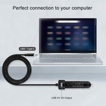 65W USB-C DC Travel Adapter Auto Car Charger Compatible with Dell Latitude 5550 5450 5350 9450 7650 7640 7450 7350 Inspiron 14 7440 7445 xps 13 9320 9340 9350 (Can't Replace 90w 130w)