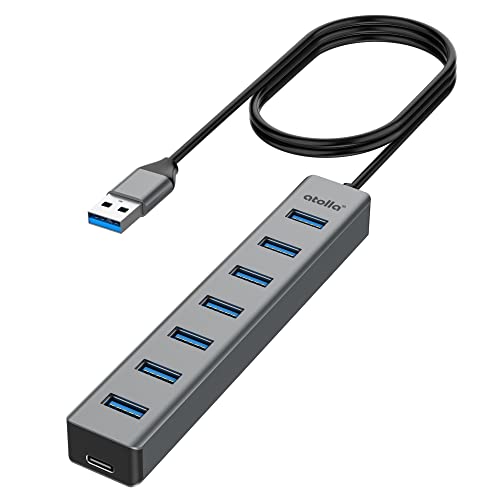USB 3.0 hub, atolla 7-Port Multi USB Aluminum hub, 1m Extension Cable USB Splitter, Suitable for PC, Laptop, MacBook Pro, etc. - color: Space Gray