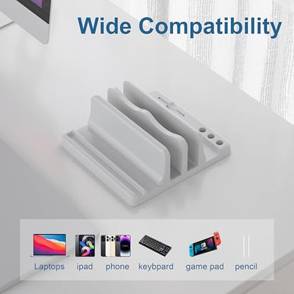 Vertical Laptop Stand Holder - Adjustable ABS Plastic Laptop Holder Vertical, Space-Saving 4 in 1 Compatible with All MacBook Pro Air, Mac, HP, Dell, Microsoft Surface (White) - color: White