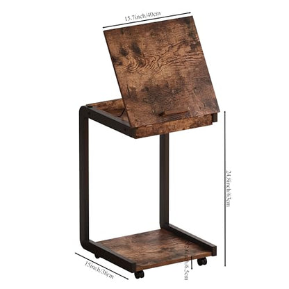 Rolling TV Tray Table with Storage,C Table with Drawer for Couch | Rolling Side Table with Storage，TV Tray Table on wheels with Tiltable Desktop for Couch，Sofa Laptop，Living Room，Bedroom
