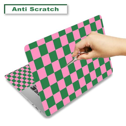 Laptop Decal Sticker Skin Cover, 11.6”12" 13" 13.3" 14" 15" 15.4" 15.6 inch Laptop Netbook Vinyl Skin Sticker Cover Art Notebook PC Reusable Protector (2 Wrist Pad Included), Pink Checkered - color: Pink Checkered